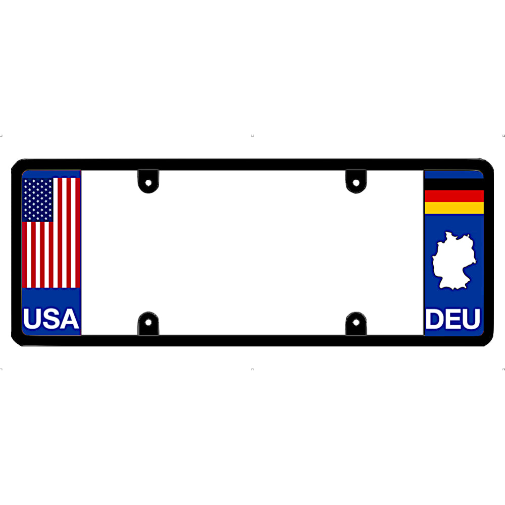 License plate frame with USA and Germany flags on a white background