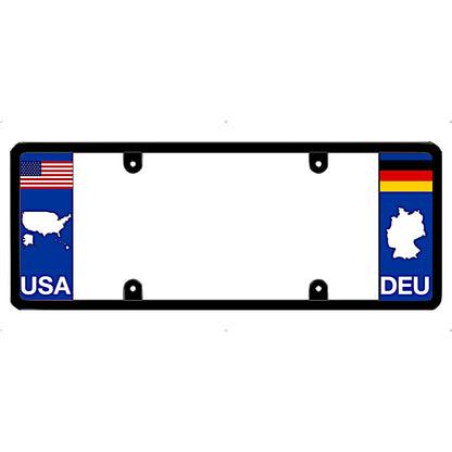License plate frame with USA and Germany flags on a white background