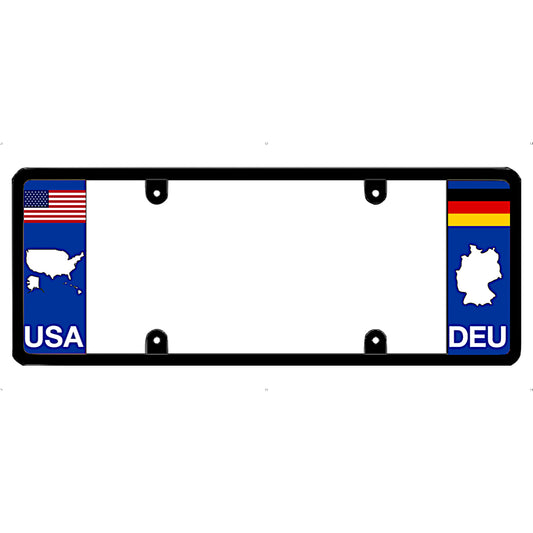 License plate frame with USA and Germany flags on a white background