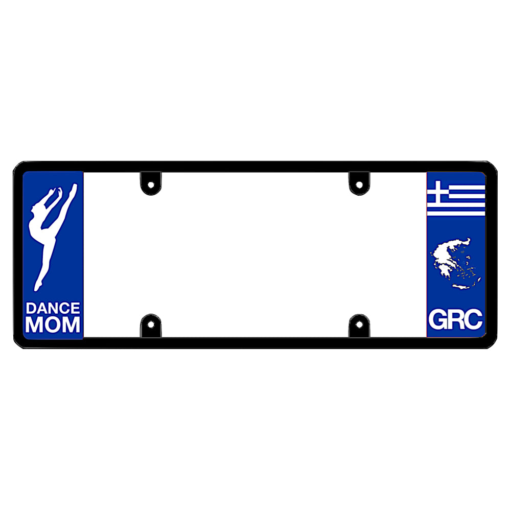 License plate frame with a dance mom graphic on the left and a Greece flag on the right by DFS Brands.