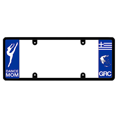 License plate frame with a dance mom graphic on the left and a Greece flag on the right by DFS Brands.