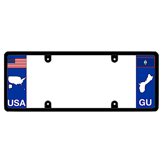 Guam license plate frame holder with USA and Guam GU map and flags on white background