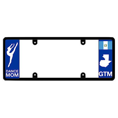 License plate frame with a dance mom graphic on the left and a Guatemala flag on the right by DFS Brands.