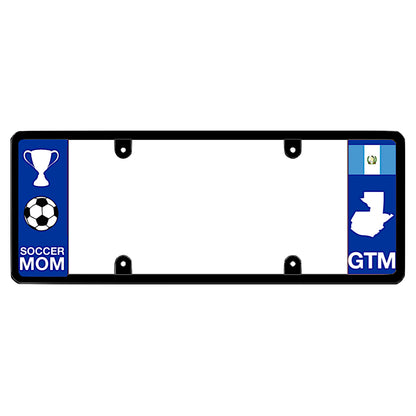License plate frame with a soccer mom graphic on the left and a Guatemala flag on the right by DFS Brands.