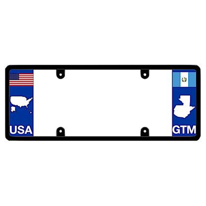 License plate frame with a USA map graphic on the left and a Guatemala flag on the right by DFS Brands.
