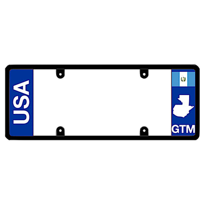License plate frame with bold vertical USA text on the left and a Guatemala flag on the right by DFS Brands.