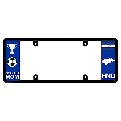 License plate frame with a soccer mom graphic on the left and a Honduras flag on the right by DFS Brands.