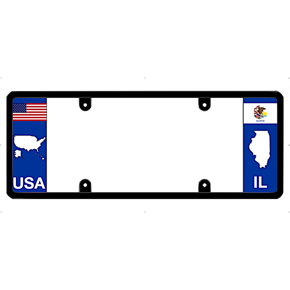 License plate frame with USA and Illinois state flags on a white background
