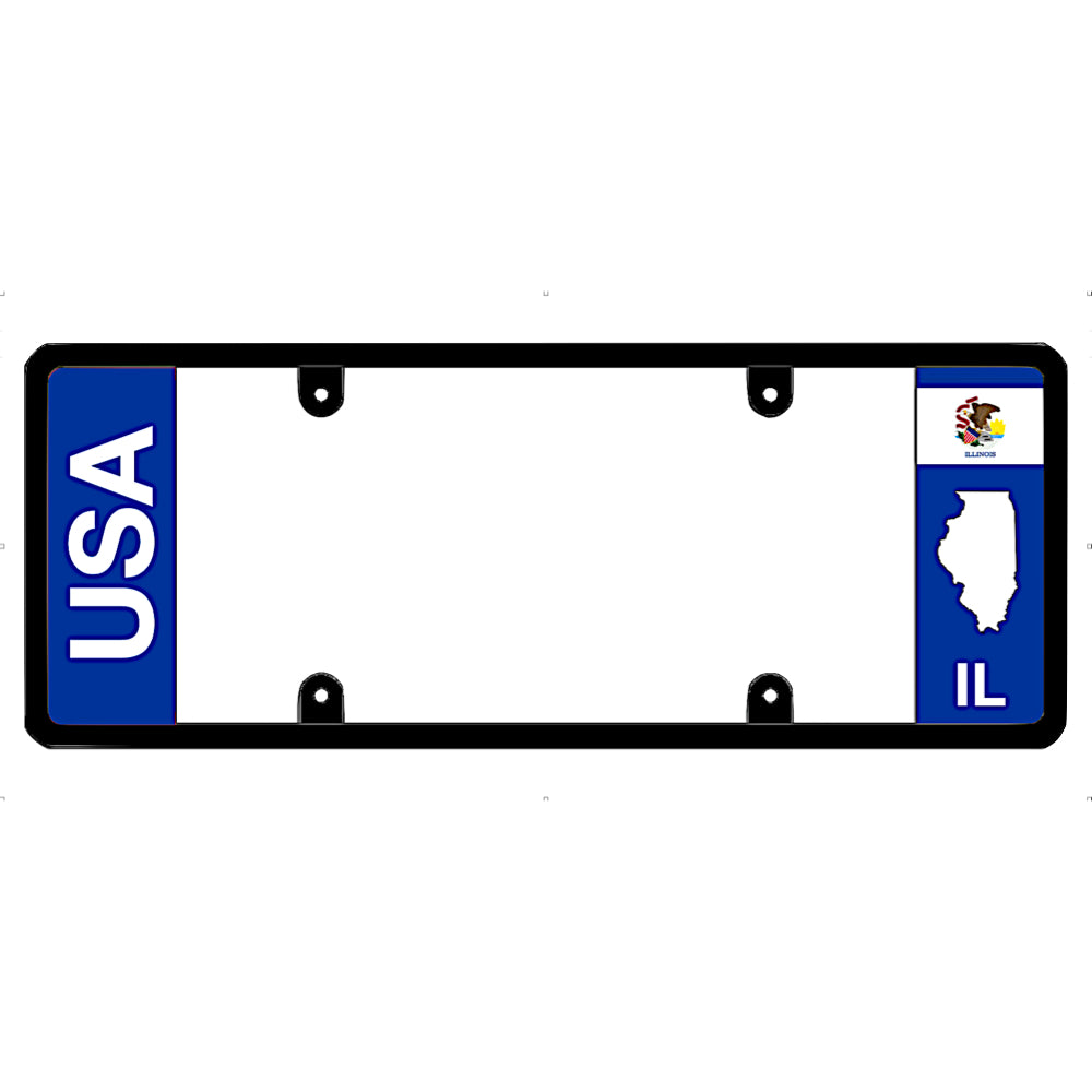 Illinois license plate frame with 'USA' and 'IL' text on a white background