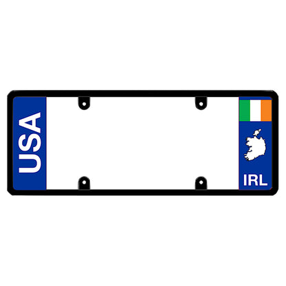 Euro style car vanity frame with vertical USA and Ireland country map, ideal proud heritage gift for car lovers