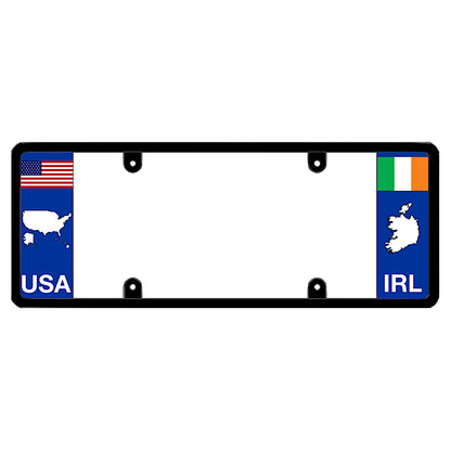 Irish American heritage license plate frame showing proud dual USA and Ireland roots, perfect gift for Irish family