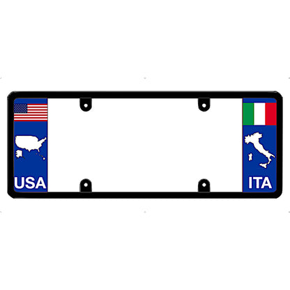 License plate frame with USA and Italy flags on a white background
