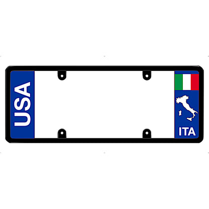 Italy License plate frame with 'USA' and 'ITA' text and Italian flag design on a white background