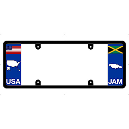 Jamaican official license plate frame with USA and Jamaica flags on a white background