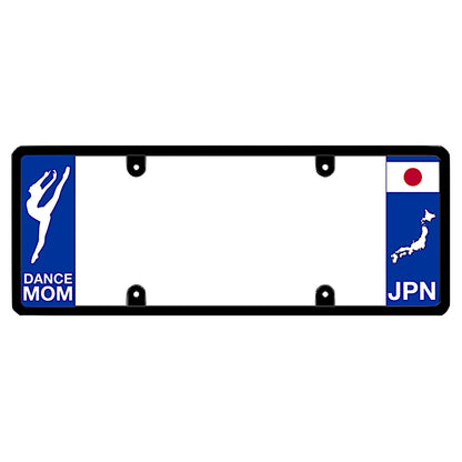 License plate frame with a dance mom graphic on the left and a Japan flag on the right by DFS Brands.