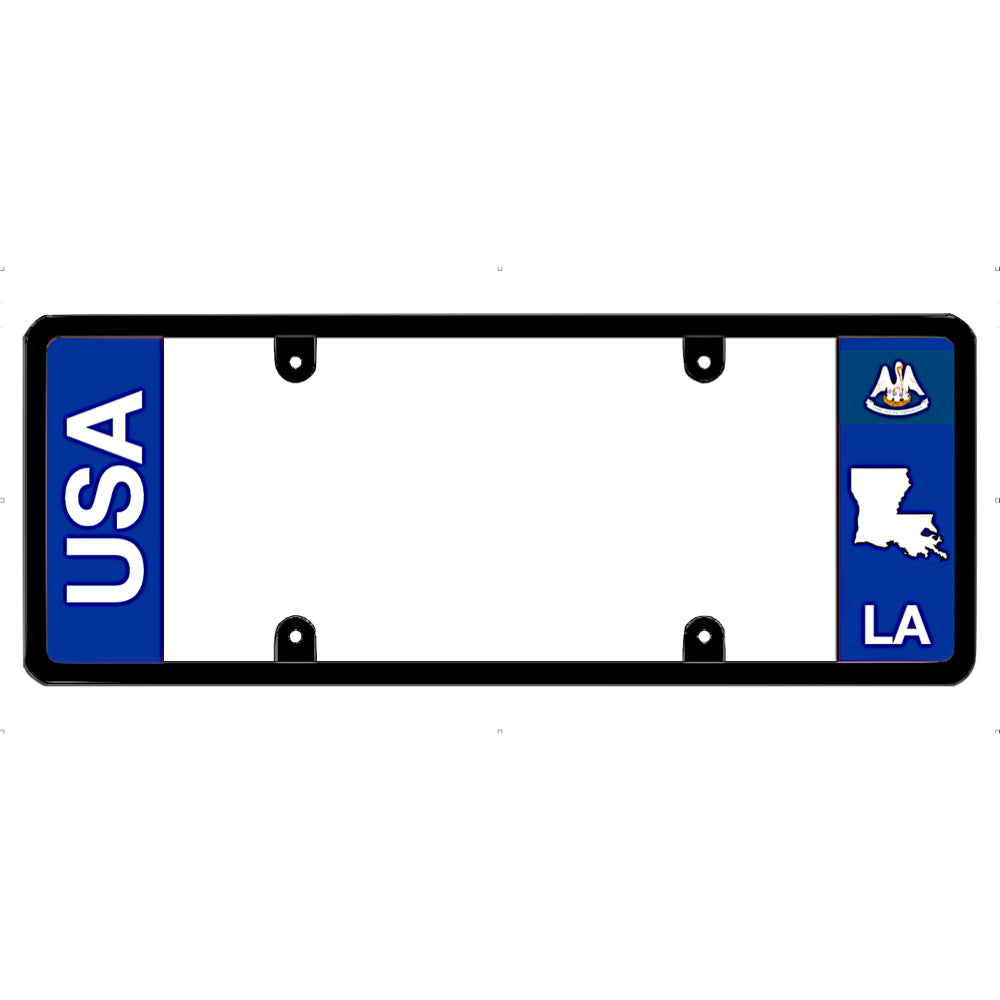 Louisiana license plate frame with 'USA' and 'LA' text on a white background