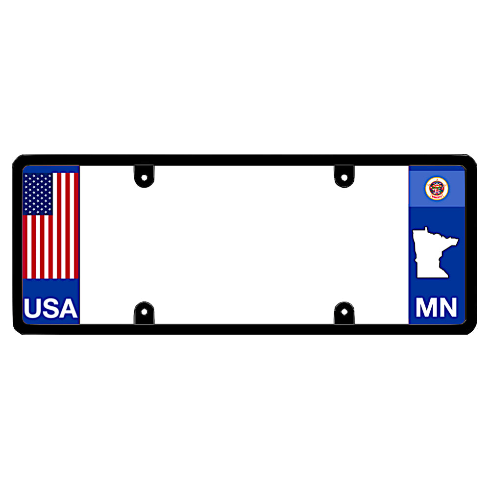 Minnesota license plate frame featuring vertical American flag graphics Patriotic 
