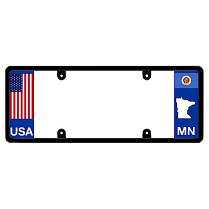 Minnesota license plate frame featuring vertical American flag graphics Patriotic 

