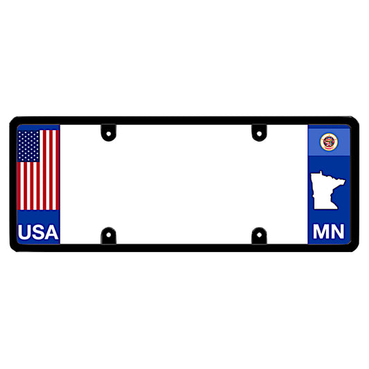 Minnesota license plate frame featuring vertical American flag graphics Patriotic 
