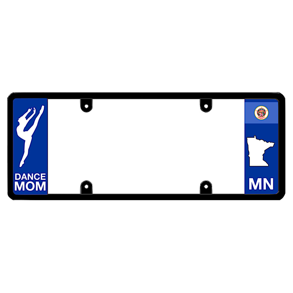 Minnesota license plate frame dance mom bracket featuring a white ballet dancer silhouette.