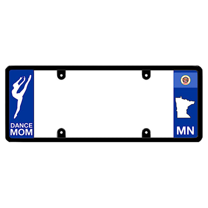 Minnesota license plate frame dance mom bracket featuring a white ballet dancer silhouette.