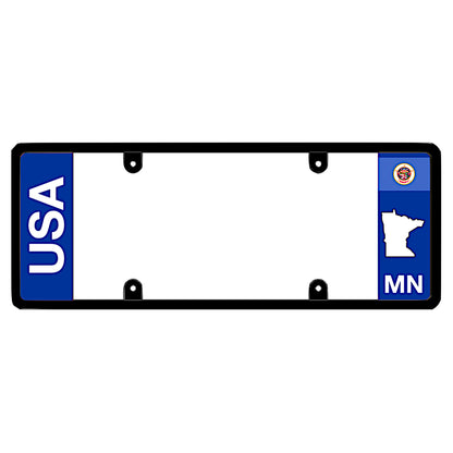 Minnesota elongated license plate frame holder with bold vertical block USA lettering text.
