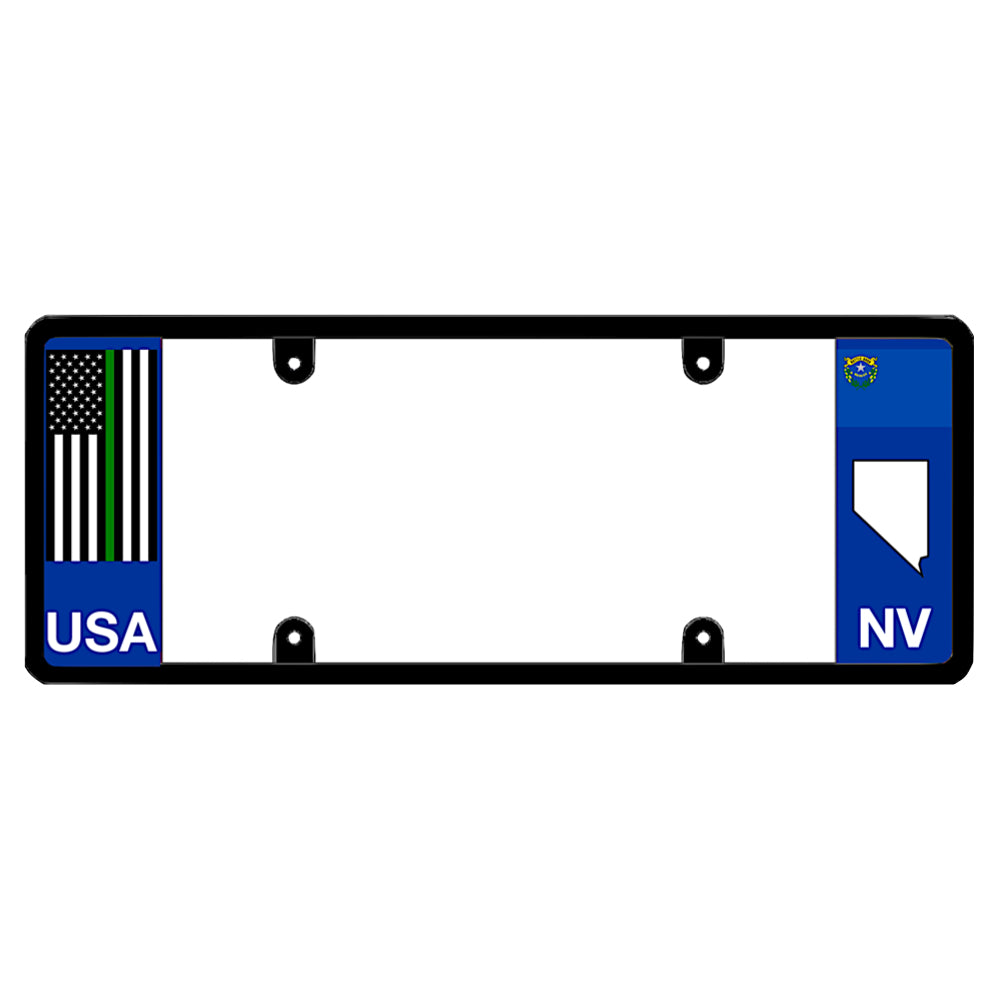 Nevada license plate frame cover with thin green line American flag design for military, border patrol, and federal agents car exterior accessories.