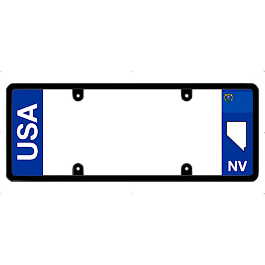 Nevada license plate frame with 'USA' and 'NV' text on a white background