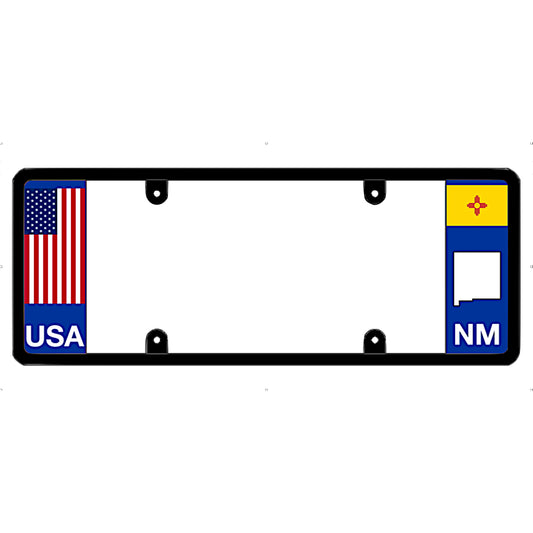 New Mexico license plate frame with USA and New Mexico  NM state flags