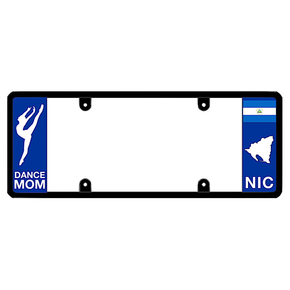 Nicaraguan license plate frame with a dance mom graphic on the left and a Nicaragua flag on the right by DFS Brands.