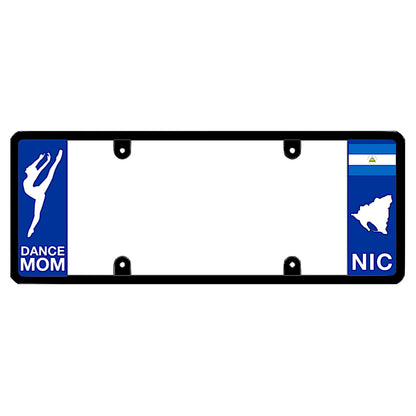 Nicaraguan license plate frame with a dance mom graphic on the left and a Nicaragua flag on the right by DFS Brands.