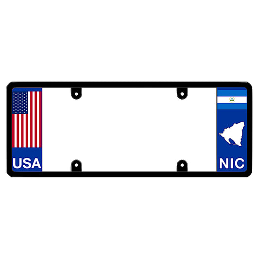 Nicaragua license plate frame with USA and NIC (Nicaragua) flags on a white background