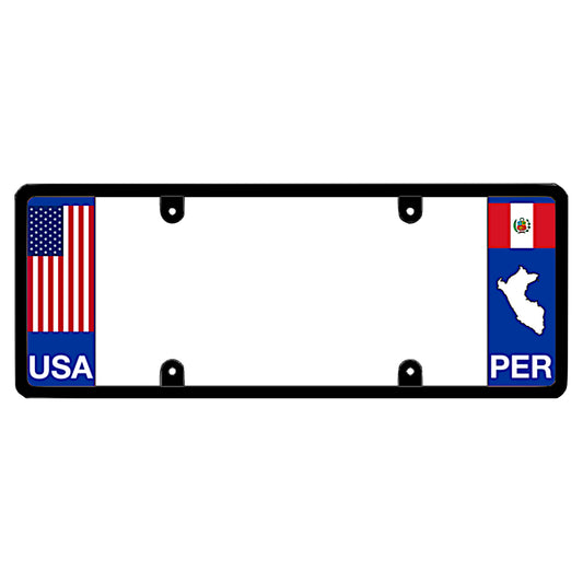 Peru license plate frame with USA and Peru PER flags on a white background