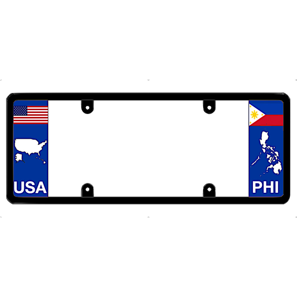 License plate frame with USA and Philippines flags on a white background
