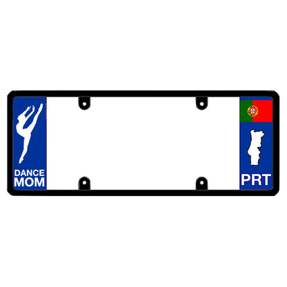 License plate frame with a dance mom graphic on the left and a Portugal flag on the right by DFS Brands.