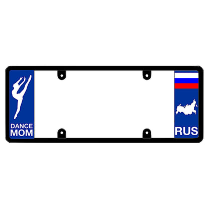 License plate frame with a dance mom graphic on the left and a Russia flag on the right by DFS Brands.