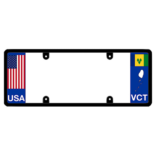 Saint Vincent license plate frame with USA and VCT flags on a white background