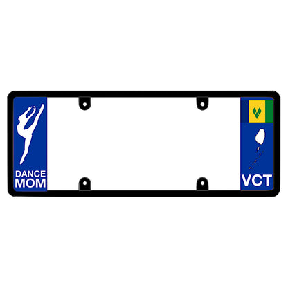 License plate frame with a soccer mom graphic on the left and a Saint Vincent flag on the right by DFS Brands.