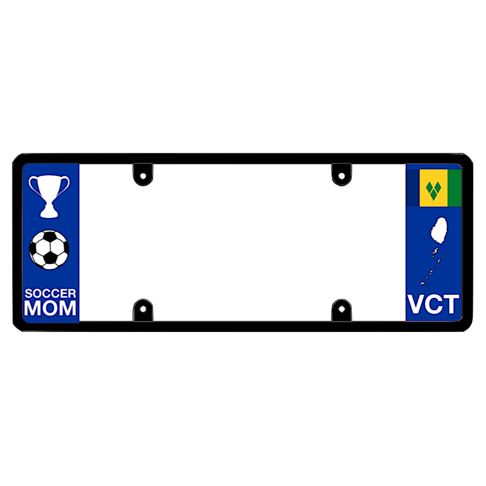 License plate frame with a dance mom graphic on the left and a Saint Vincent flag on the right by DFS Brands.
