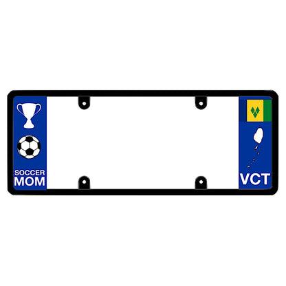 License plate frame with a dance mom graphic on the left and a Saint Vincent flag on the right by DFS Brands.