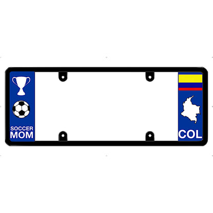 License plate frame with soccer mom design and Colombia flag