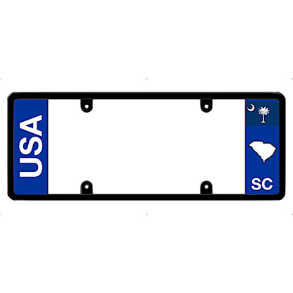 South Carolina License plate frame with 'USA' and 'SC' text on a white background