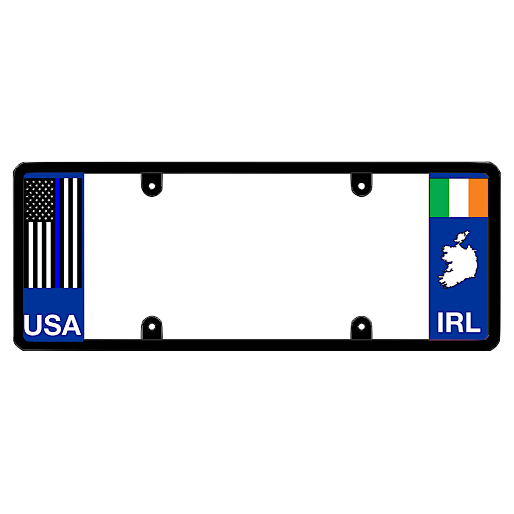 Thin Blue Line law enforcement support plate frame with Irish flag, patriotic gift for police with Irish roots