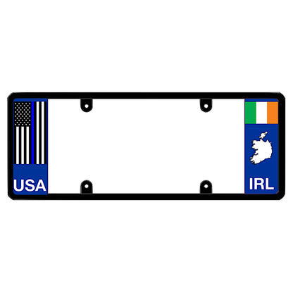 Thin Blue Line law enforcement support plate frame with Irish flag, patriotic gift for police with Irish roots