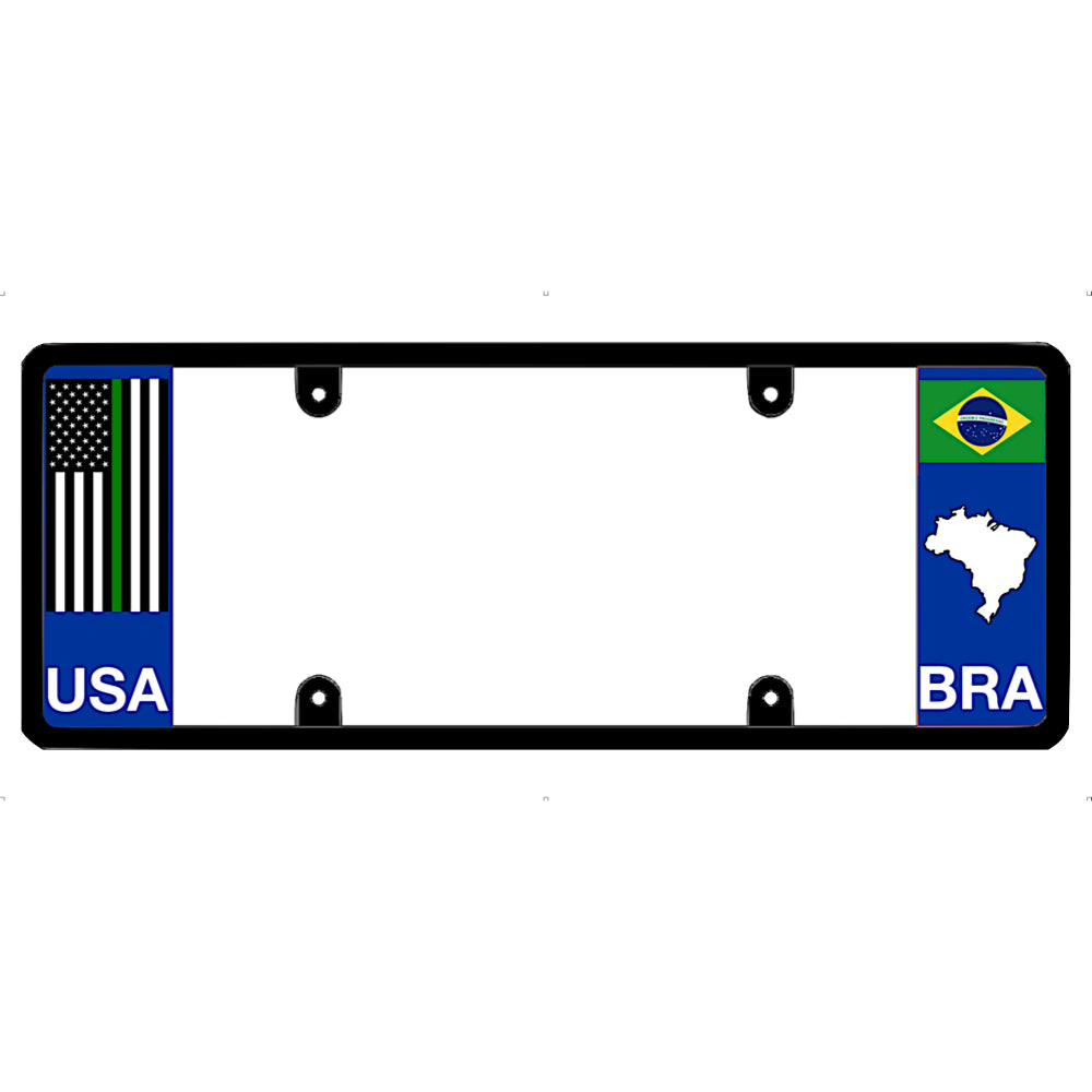 License plate frame with USA and Brazil flags on a white background