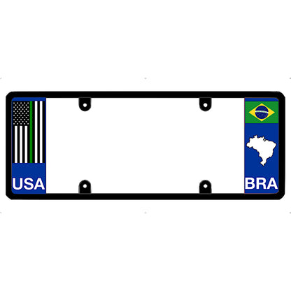 License plate frame with USA and Brazil flags on a white background