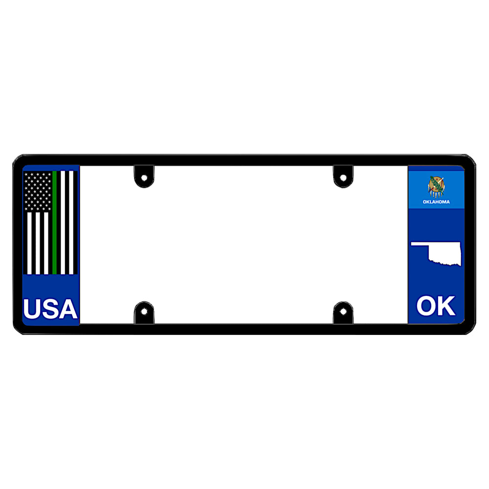 Thin Green Line military support frame with Oklahoma state flag, patriotic gift for local service members.