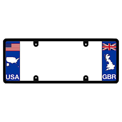 England Britain UK license plate frame with USA and GBR flags on a white background