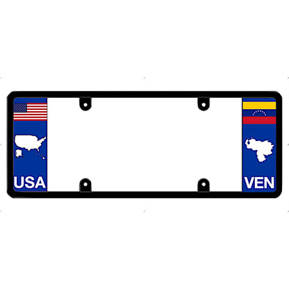 License plate frame with USA and Venezuela flags on a white background