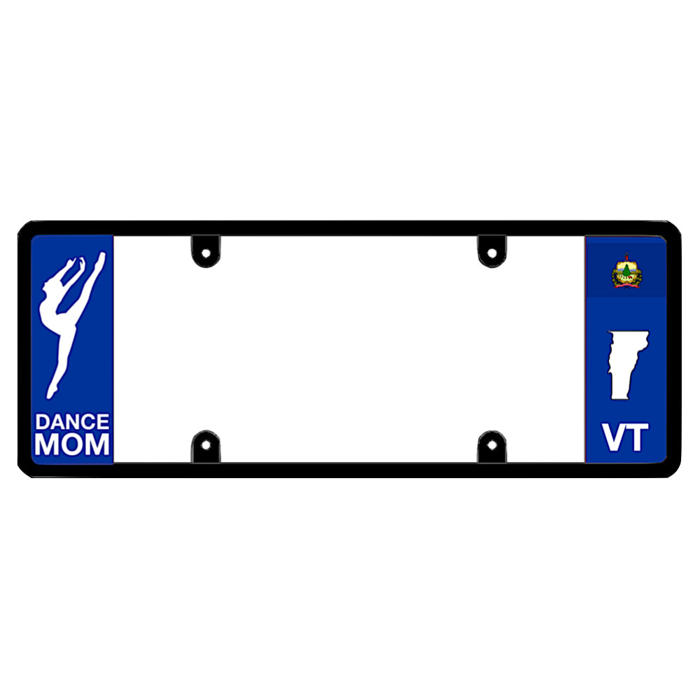 Dance mom theme black elongated Vermont car frame with a dancer silhouette by DFS Brands.